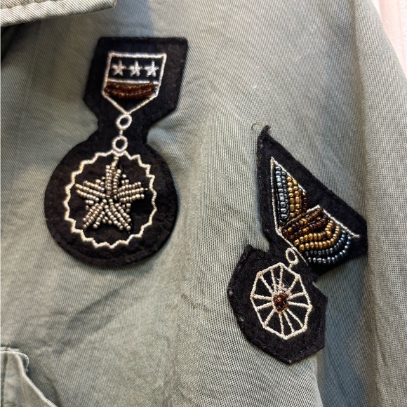 Vintage Havana Army Patchwork flowy green blouse with frayed edges, size small✨ - Picture 4 of 10